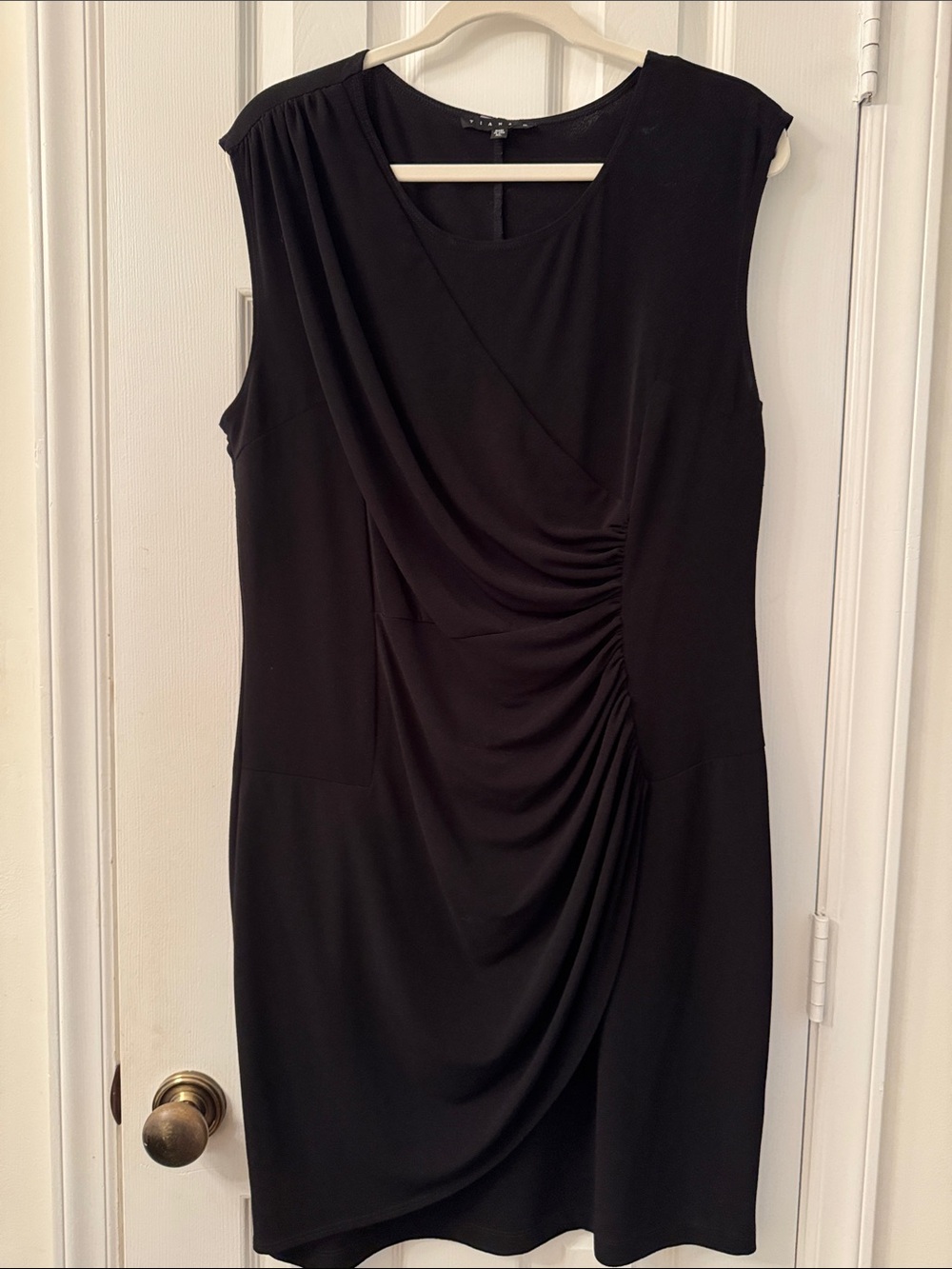 Tiana B. Black Sleeveless Draped Sheath Dress